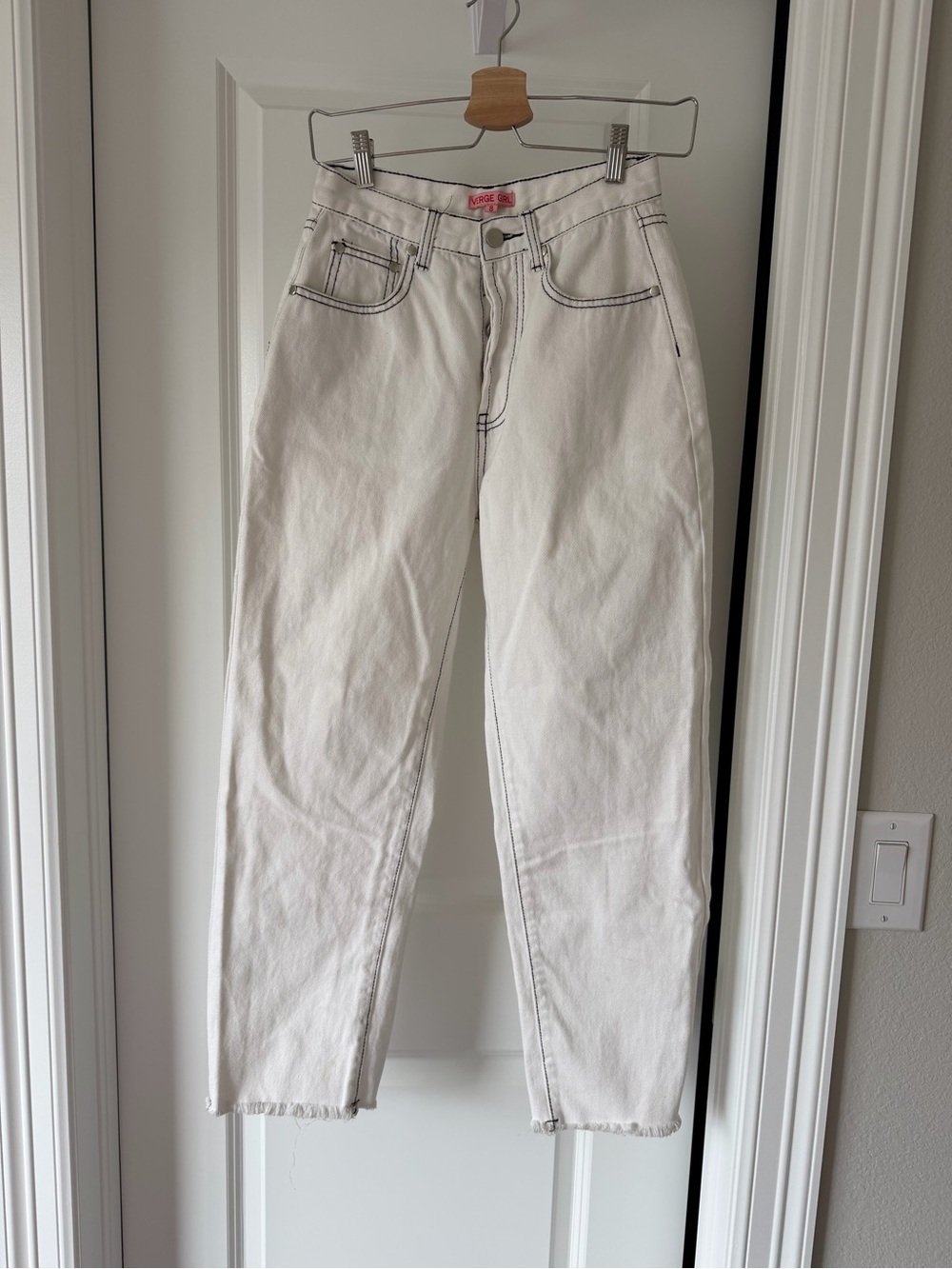 Verge Girl White Jeans with Dark Contrast Stitching
